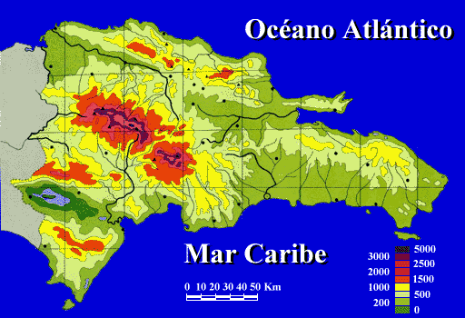 Physical Map of the Dominican Republic - Mapa Físico de la República Dominicana