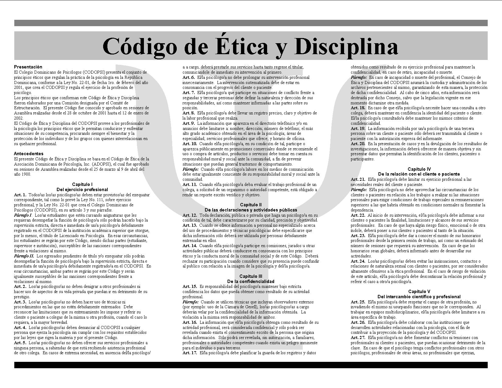 Código de Ética y Disciplina del CODOPSI, P. 2